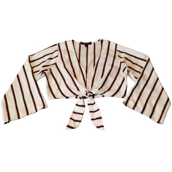 Forever 21 Tops - Forever 21 Blouse Top Kimono Wrap Cropped Sz L Bell Sleeve Boho Hippie Festival